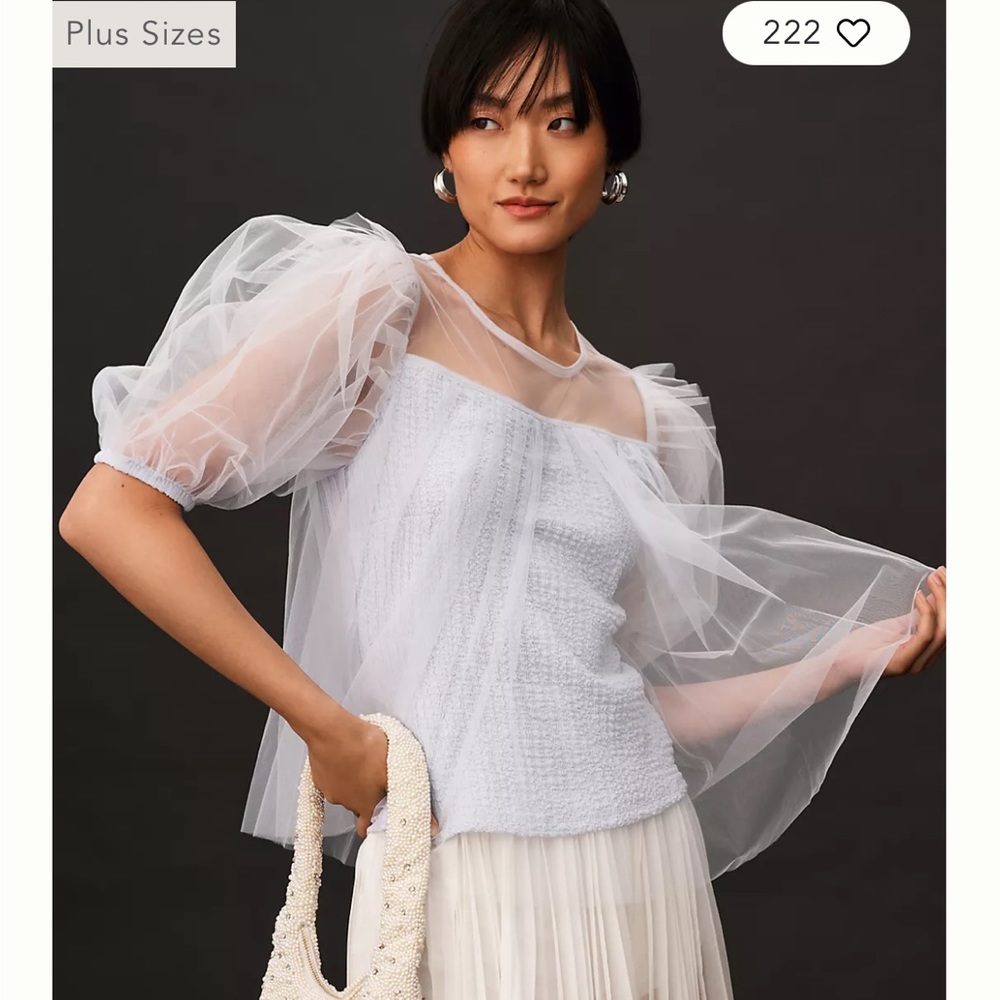 Anthropologie Sheer Puff Sleeve Top